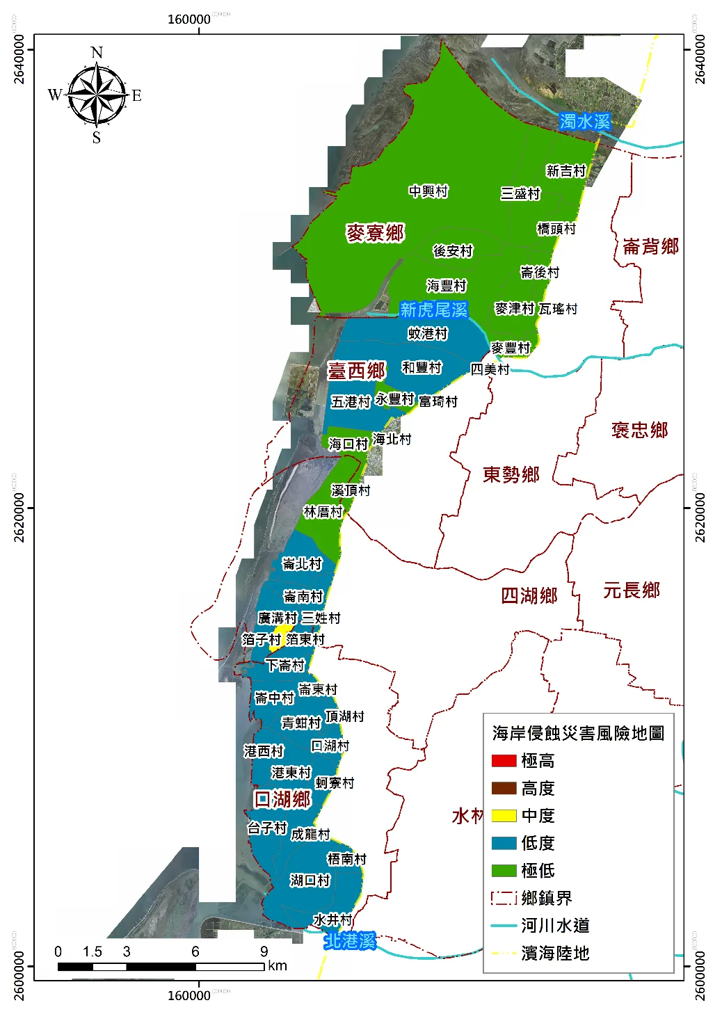 Village-level coastal erosion risk map of the Yunlin coast